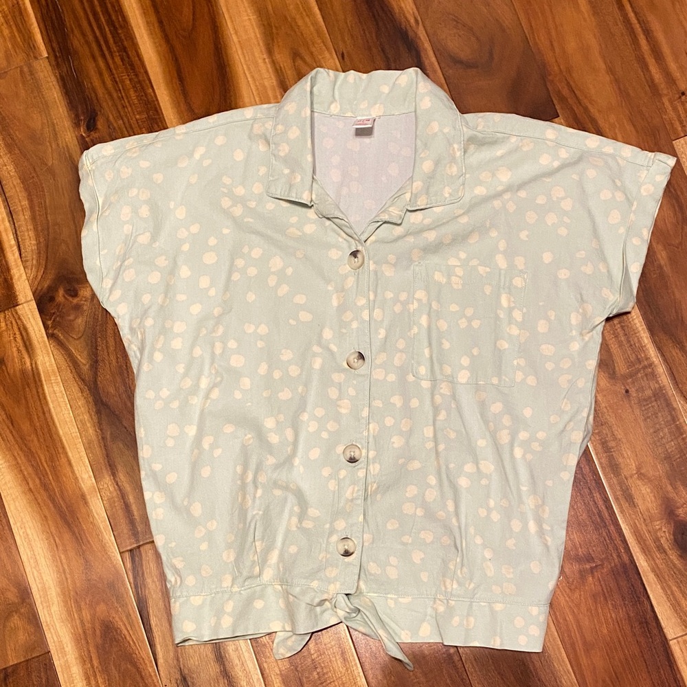 Joe Fresh Girls XL Light Turquoise Polka Dot Blouse